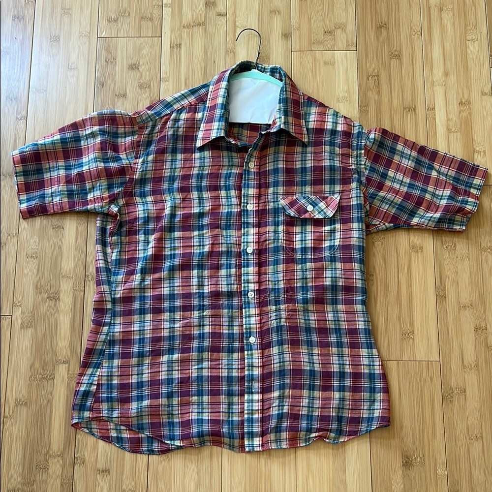 Vintage Arrow Plaid Short Sleeve Men’s Button-Down Shirt